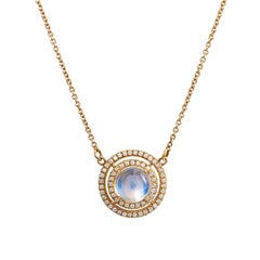H 
H 1.81 Carat Blue Moonstone and Diamond Pave Pendant Necklace