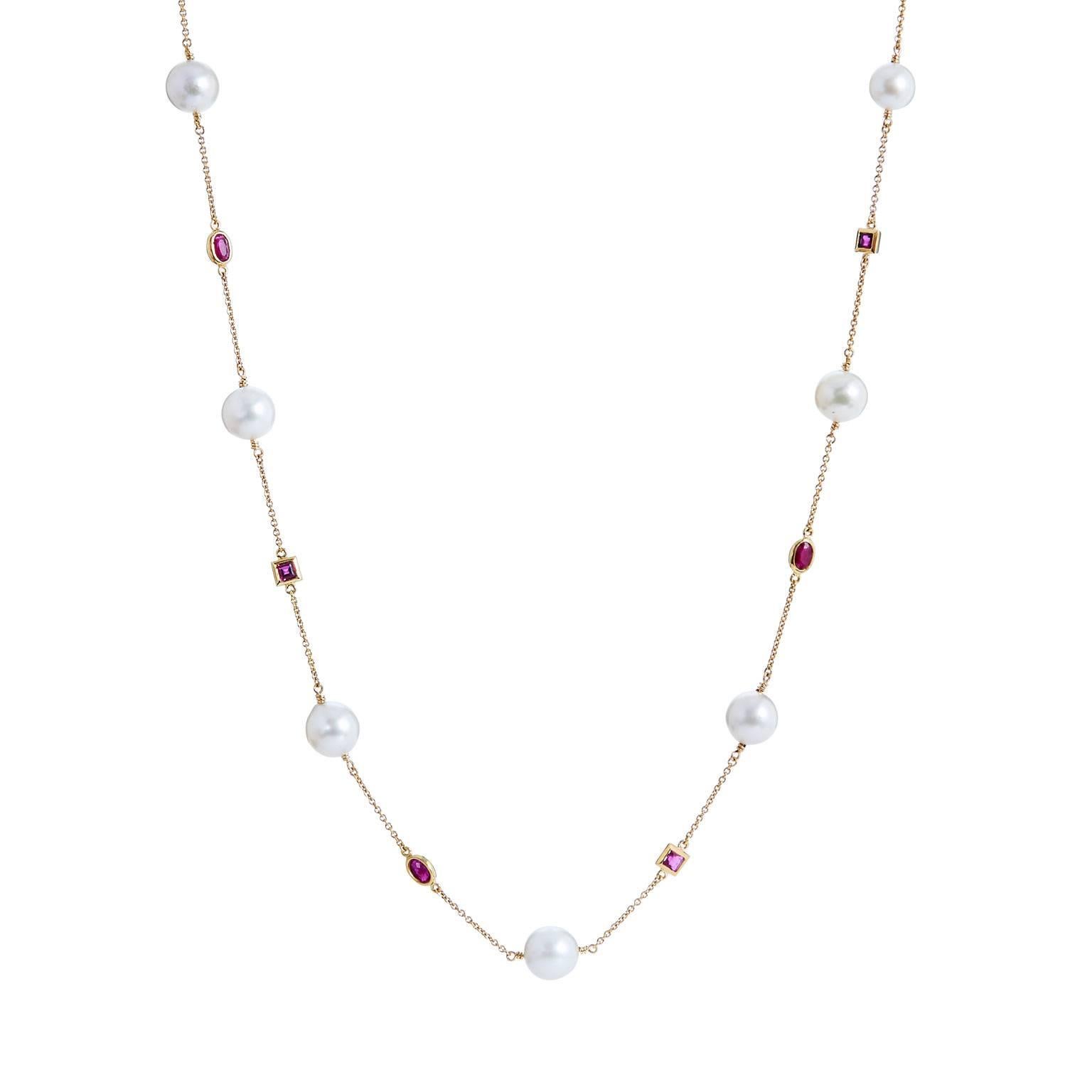 H & H Ruby and Akoya Pearl Necklace