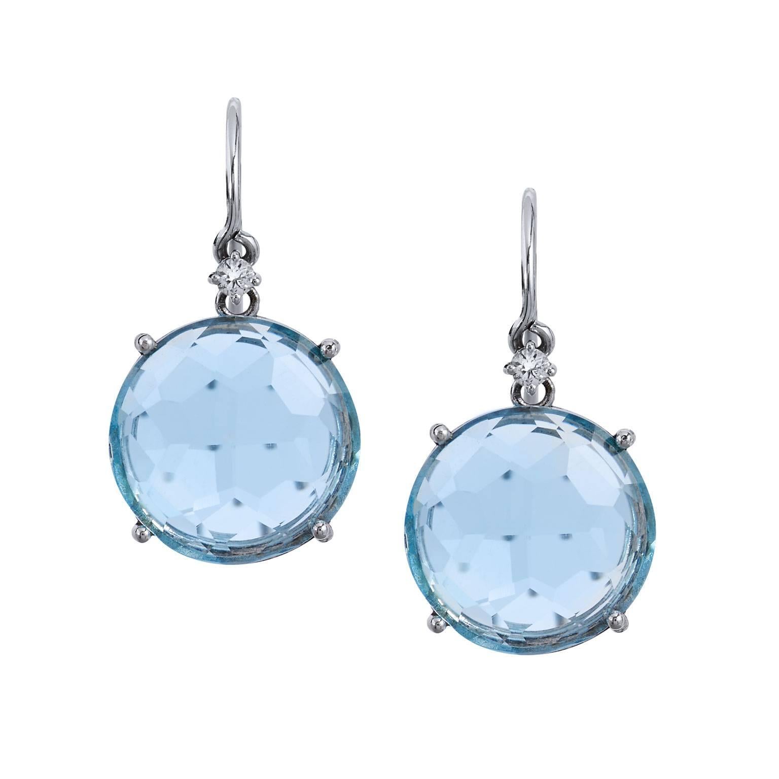 12 Millimeter Round Blue Topaz Fish Hook Earrings