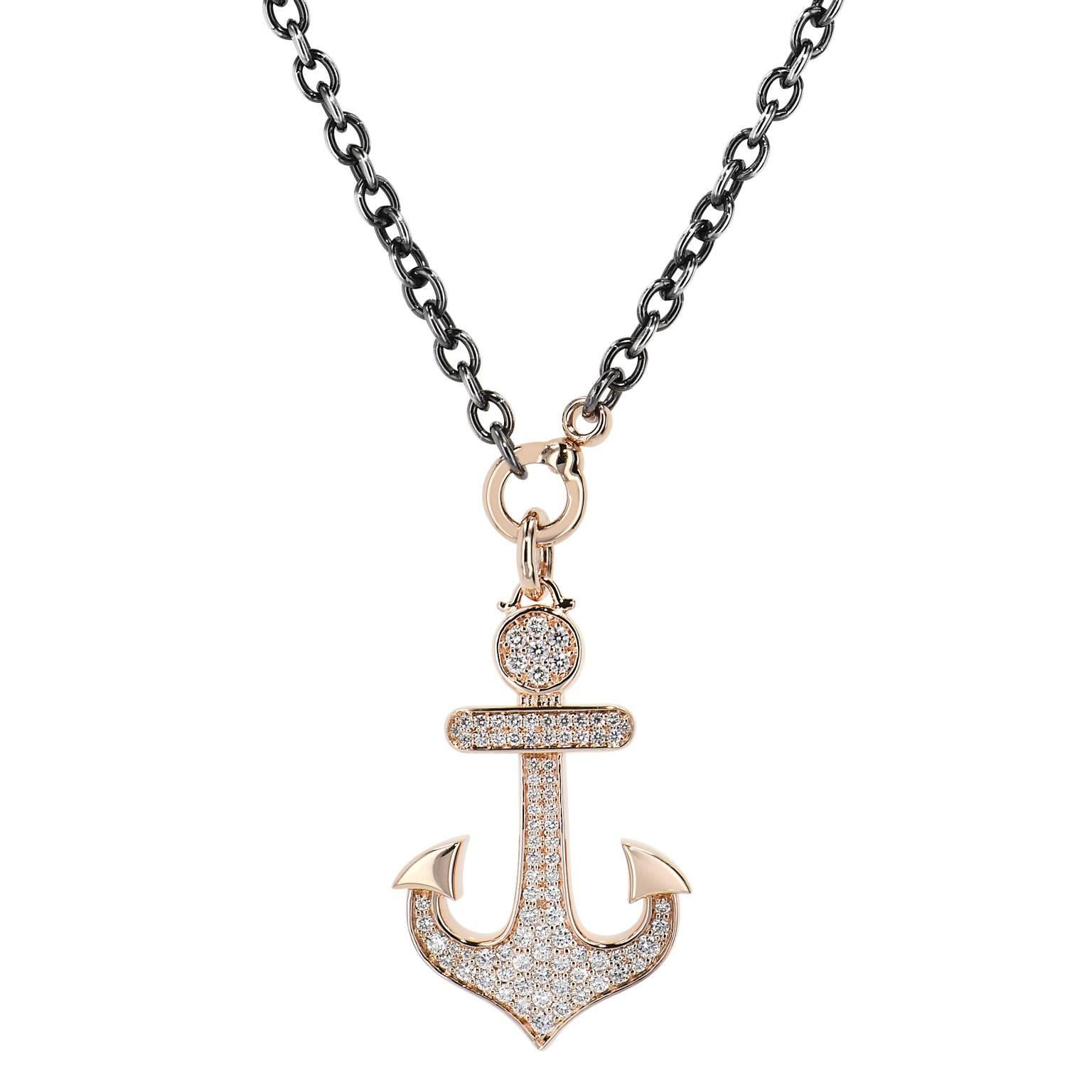 1.31 Carat Diamond Pave Anchor Pendant Necklace