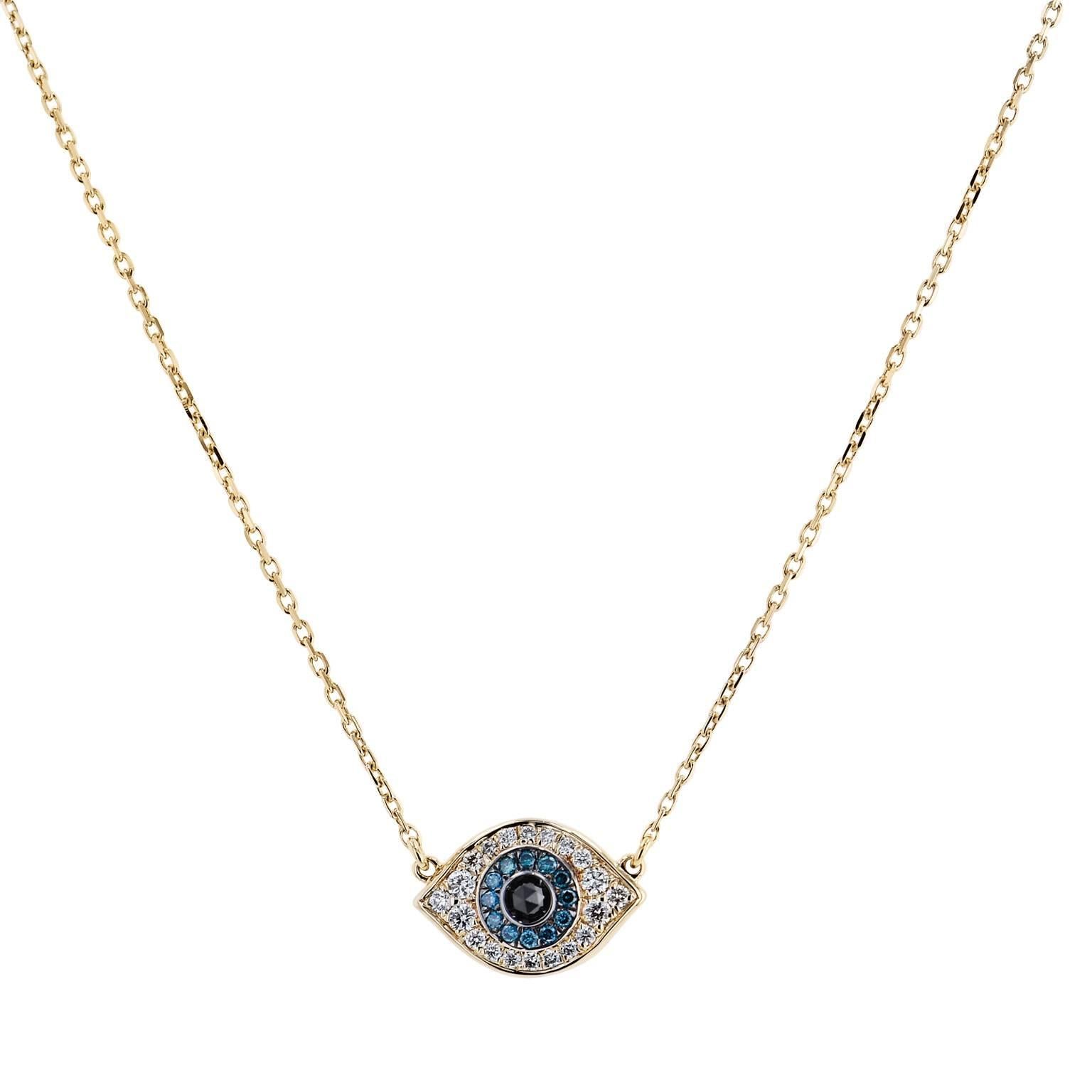14 Karat Yellow Gold Evil Eye Pendant Necklace on Chain
