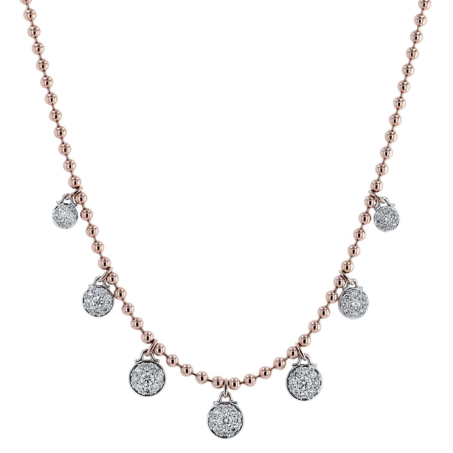 1.54 Carat Diamond Bezel-Set Swivel Drop 14 Karat Rose Gold Necklace