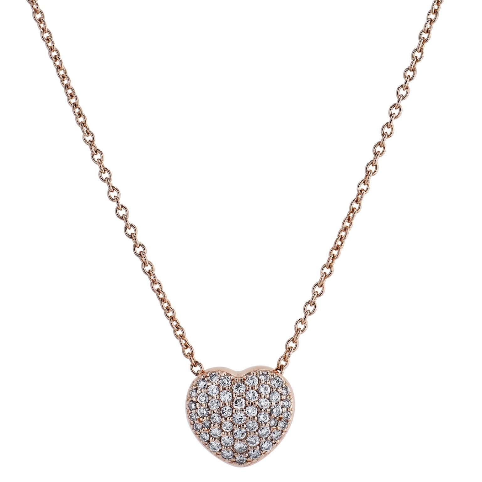 0.53 Carat Diamond Pave Heart Pendant Necklace