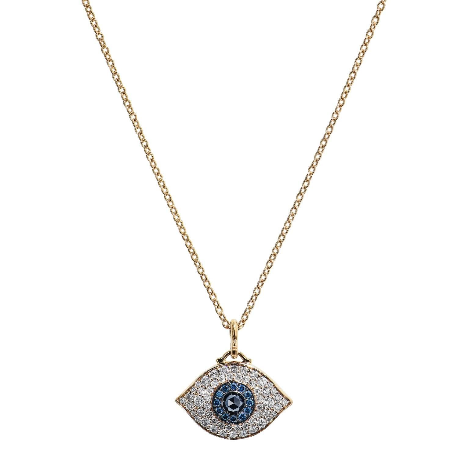 14 Karat Rose Gold Evil Eye Pendant Necklace on Chain