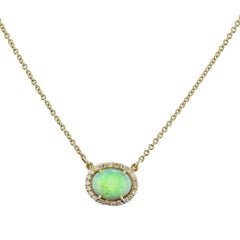 H & H 0.92 Carat Australian Opal and Diamond Pave Pendant Necklace