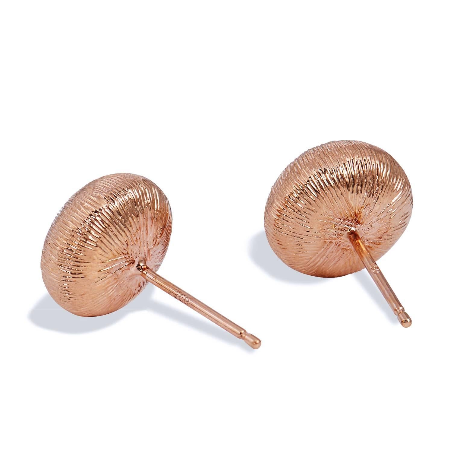 Textured 18 karat rose gold stud earrings featuring 0.50 carat of pave set diamonds with color: G/H and clarity: VS.  