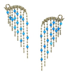 18 Karat Yellow Gold Multi-Strand Turquoise Dangle Earrings 18 Karat Yellow Gold Multi-Strand Turquoise Dangle Earrings