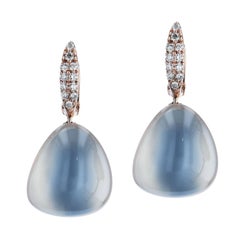 19.19 Carat Cabochon Moonstone and Diamond Pave Drop Earrings