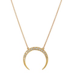 H&H 18 Karat Gold 0.43 Carat Diamond Pave Crescent Moon Pendant Necklace