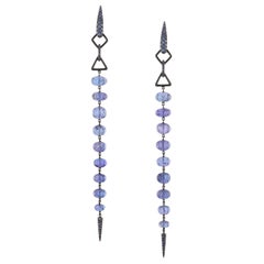 48.48 ct Blue Tanzanite & Sapphire 18 kt Yellow Gold with Black Rhodium Earrings