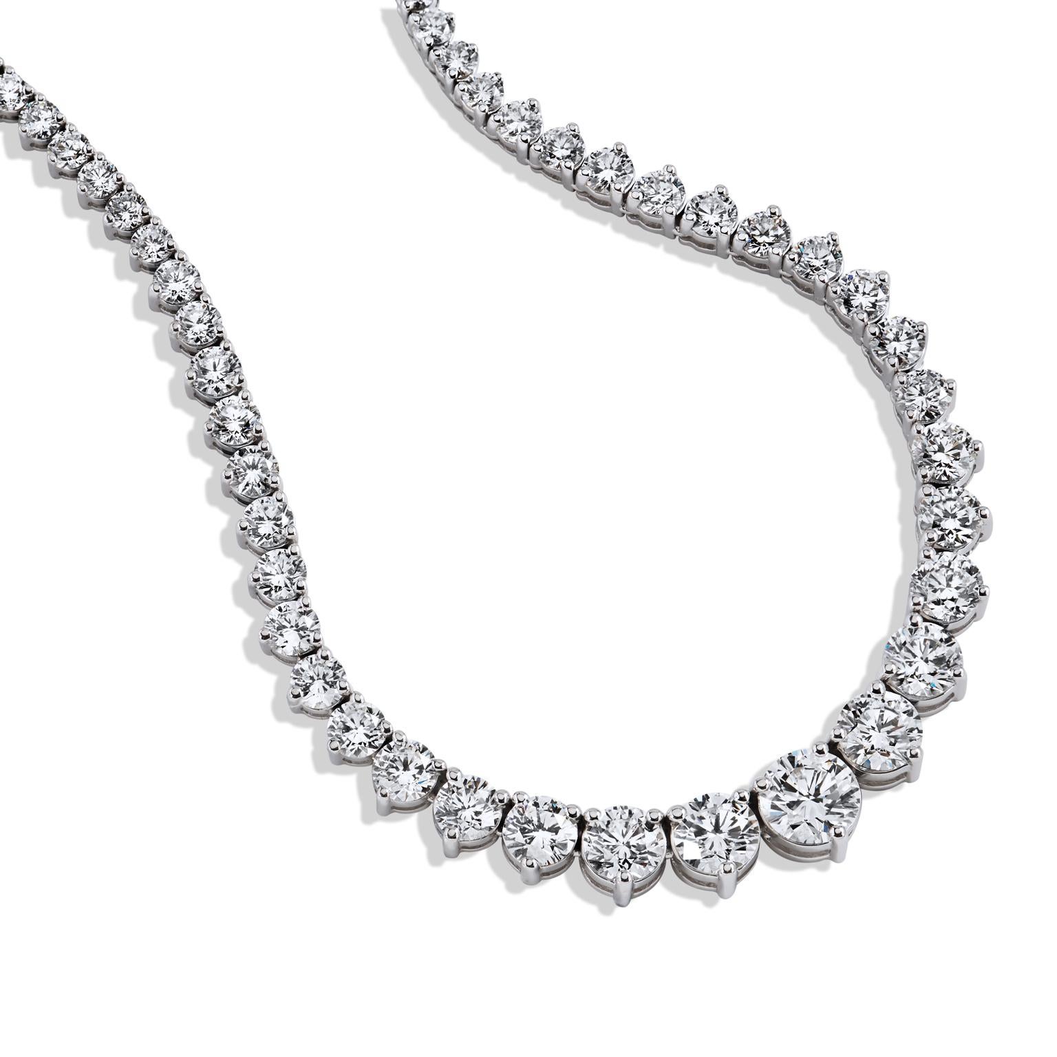 Brilliant Cut 10.13 Carat Diamond Riviera Necklace set in 18 Karat White Gold 16.5 inches Long