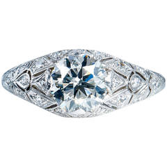 Art Deco 1.63 Carat Diamond Filigree Platinum Dome Ring