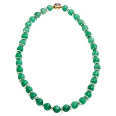 Antique GIA Certified 5.64 Carat, 37 Natural Translucent Jadeite Bead Necklace Art Deco