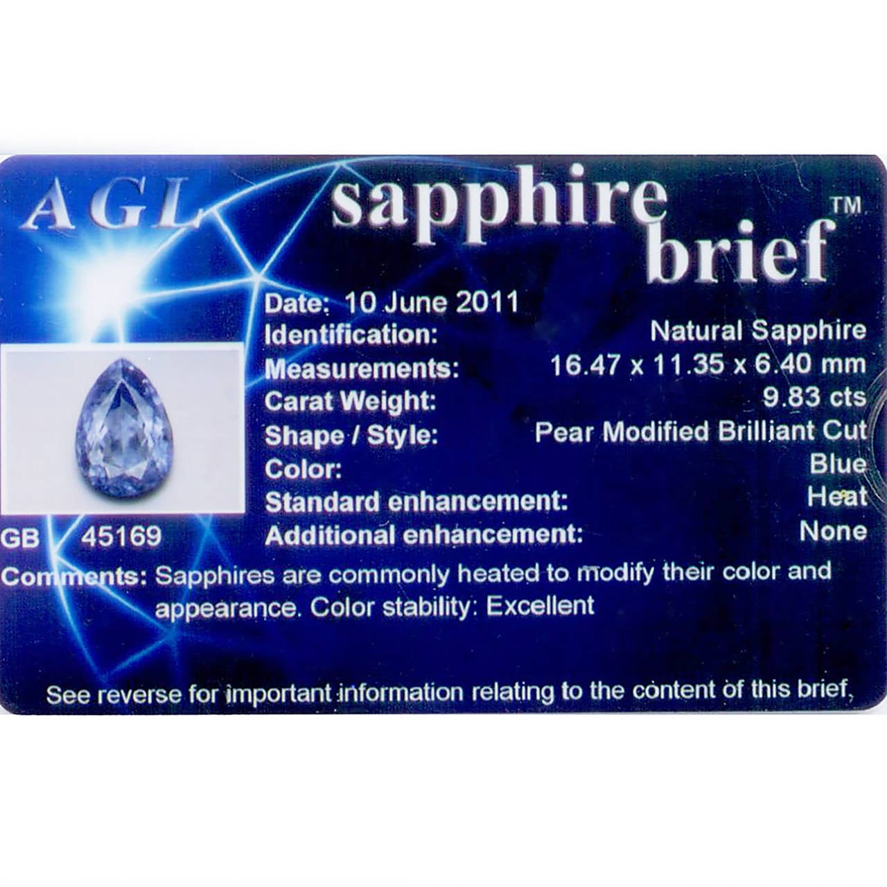 Women's A.G.L. Certified 9.83 Carat Pear Shaped Sapphire & 3 ct Diamond Platinum Pendant For Sale
