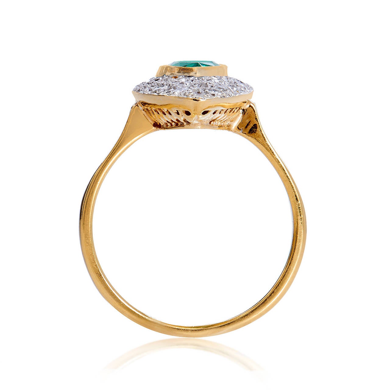 Art Deco Emerald Diamond Gold Cocktail Ring 1