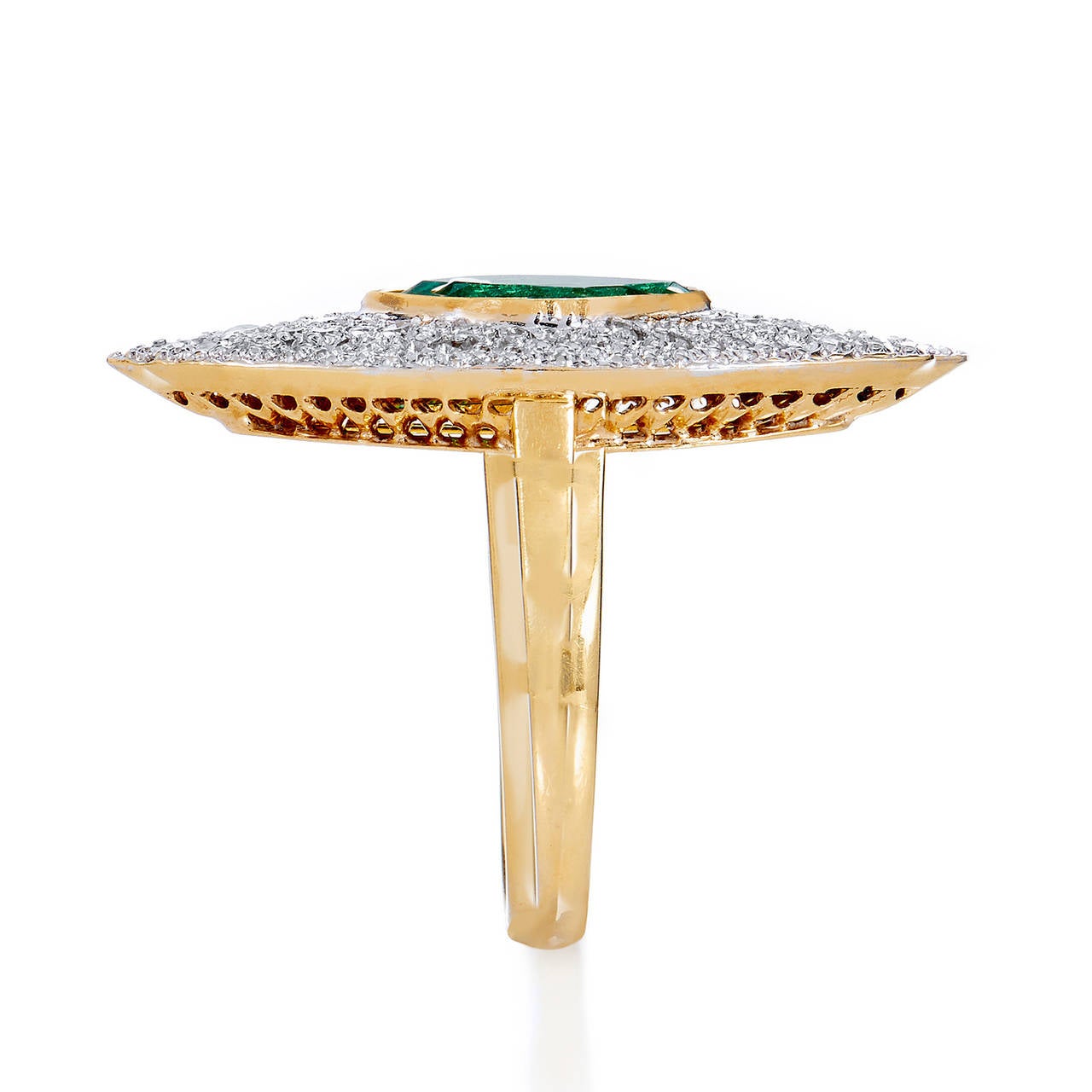 Art Deco Emerald Diamond Gold Cocktail Ring 2