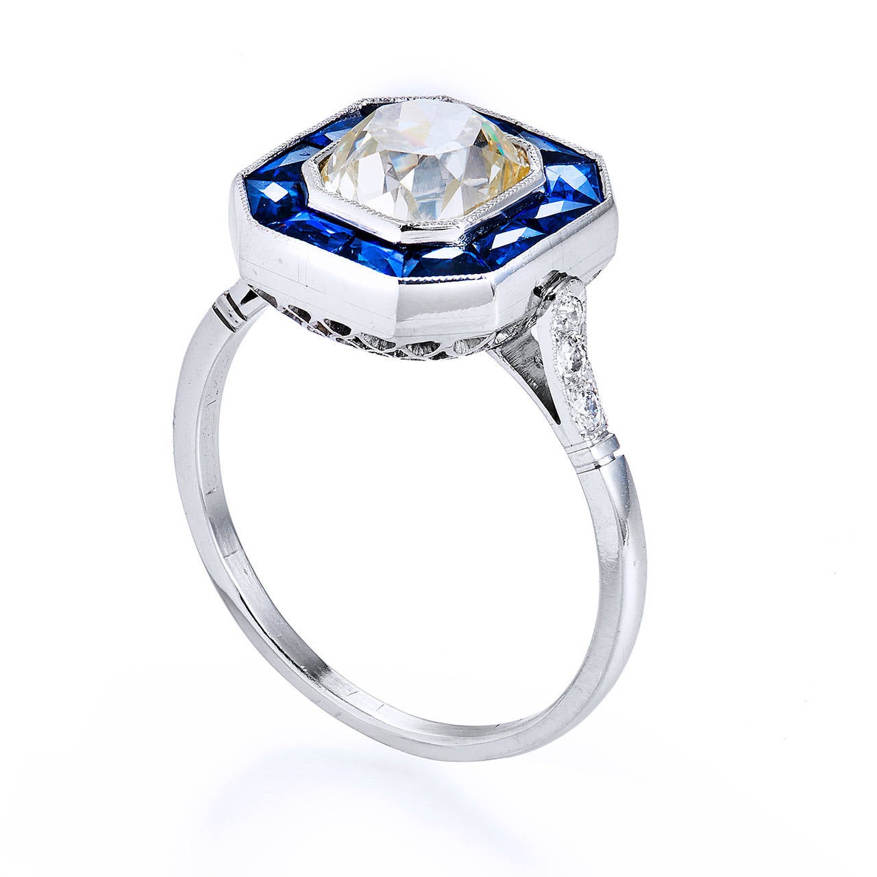 Art Deco 1.63 Carat Diamond and SapphireTarget Ring
