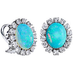 Opal Diamond Gold Stud Earrings