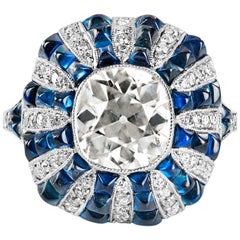 GIA Cert 2.63 Carat Diamond and Sugarloaf Cut Sapphire Platinum Cocktail Ring