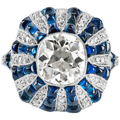 2.63 Carat Diamond and Sugarloaf Cut Sapphire Platinum Cocktail Rin 1