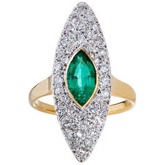 Art Deco Emerald Diamond Gold Cocktail Ring
