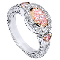 Light Pink Oval GIA Cert Diamond Gold Platinum Engagement Ring