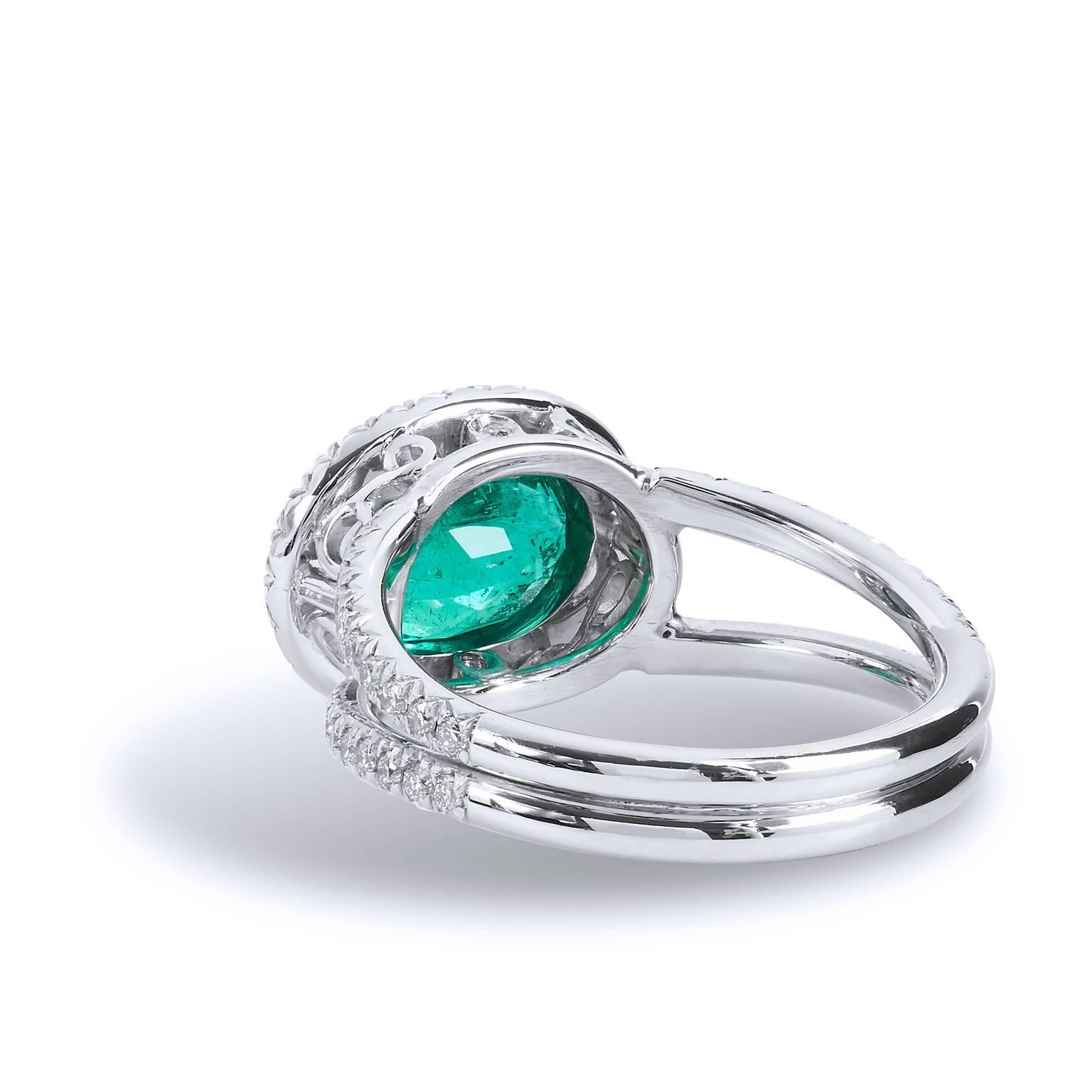 Women's 1.84 Carat Zambian Emerald Diamond Palladium Cocktail Ring