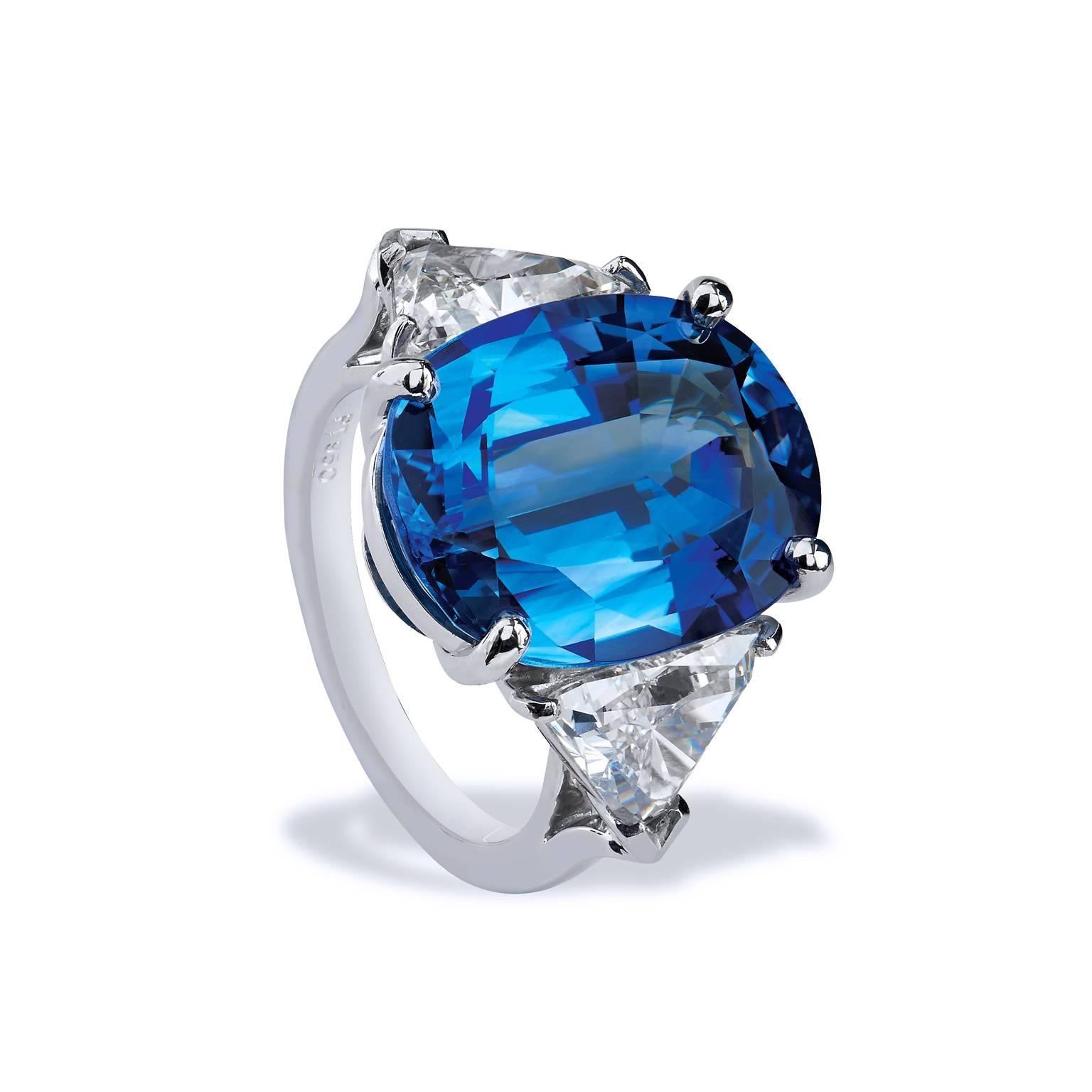 GIA Certified Oval 15.10 Carat Blue Sapphire and Diamond Handmade Platinum Ring

This is a one of a kind, handmade ring created by H&H Jewels. 

The stunning GIA Certified blue sapphire symbolizes loyalty and its color is associated with all that is