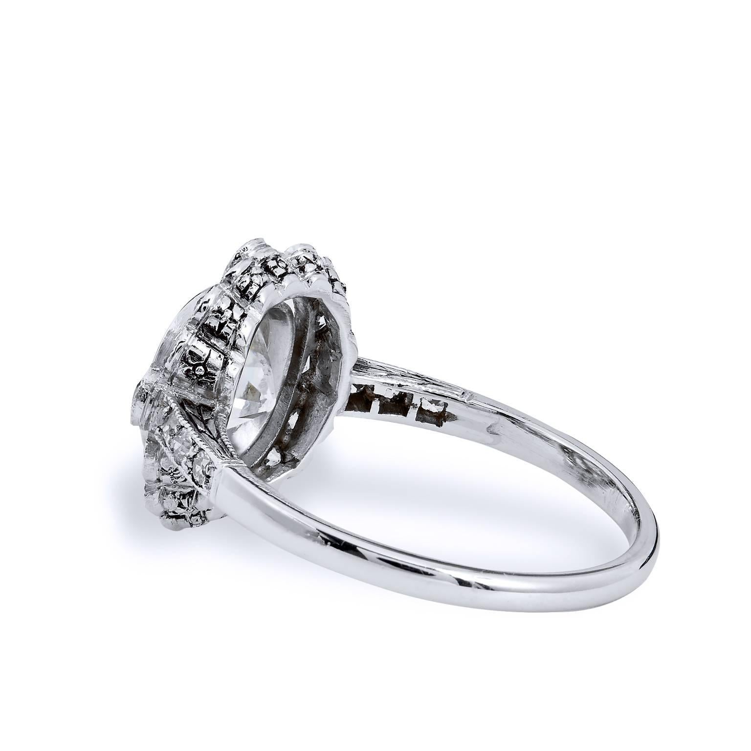 Women's 1.39 Carat old mine cut diamond Platinum Engagement Ring