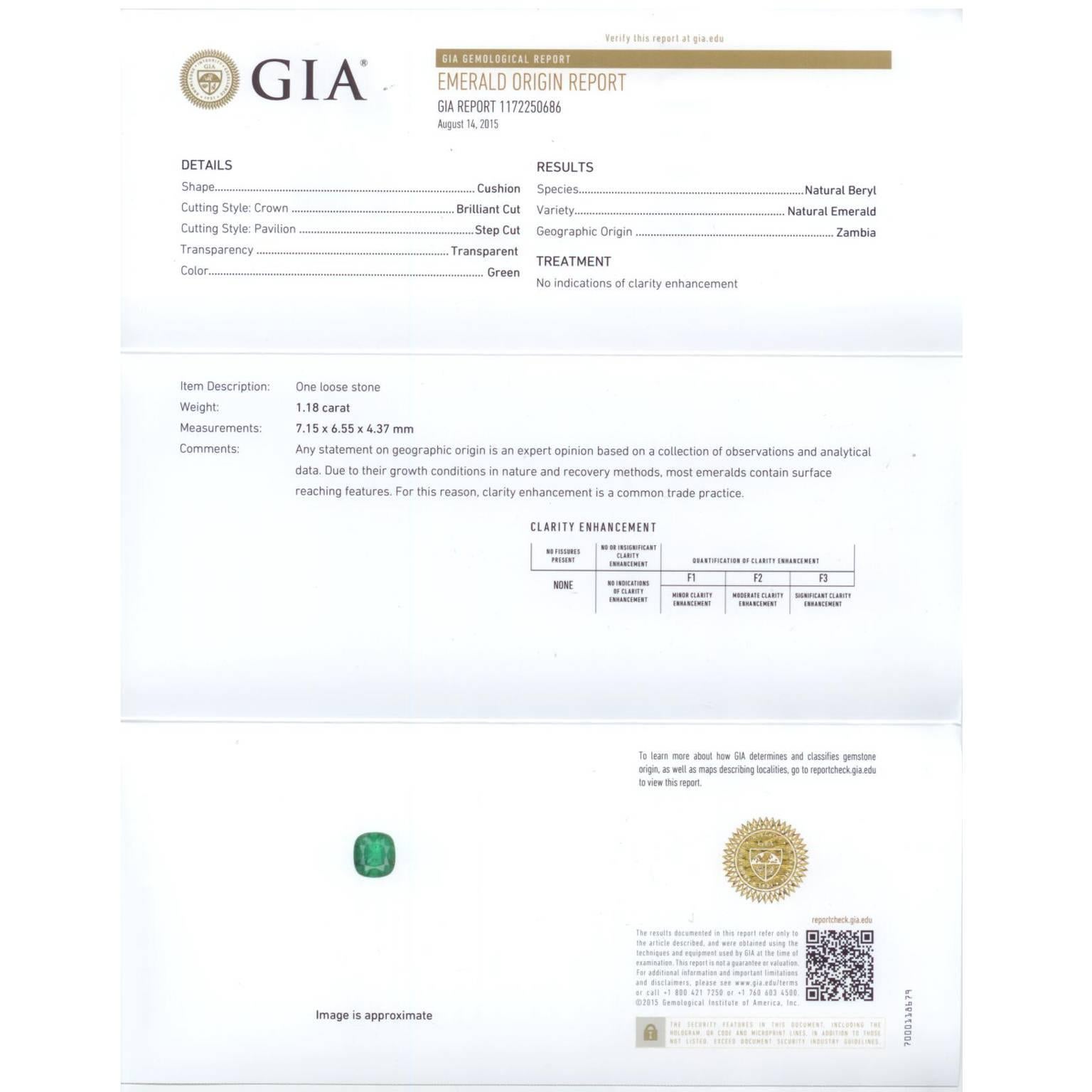 GIA Certified 1.18 Carat No Treatment Zambian Emerald and Diamond Halo Ring 1
