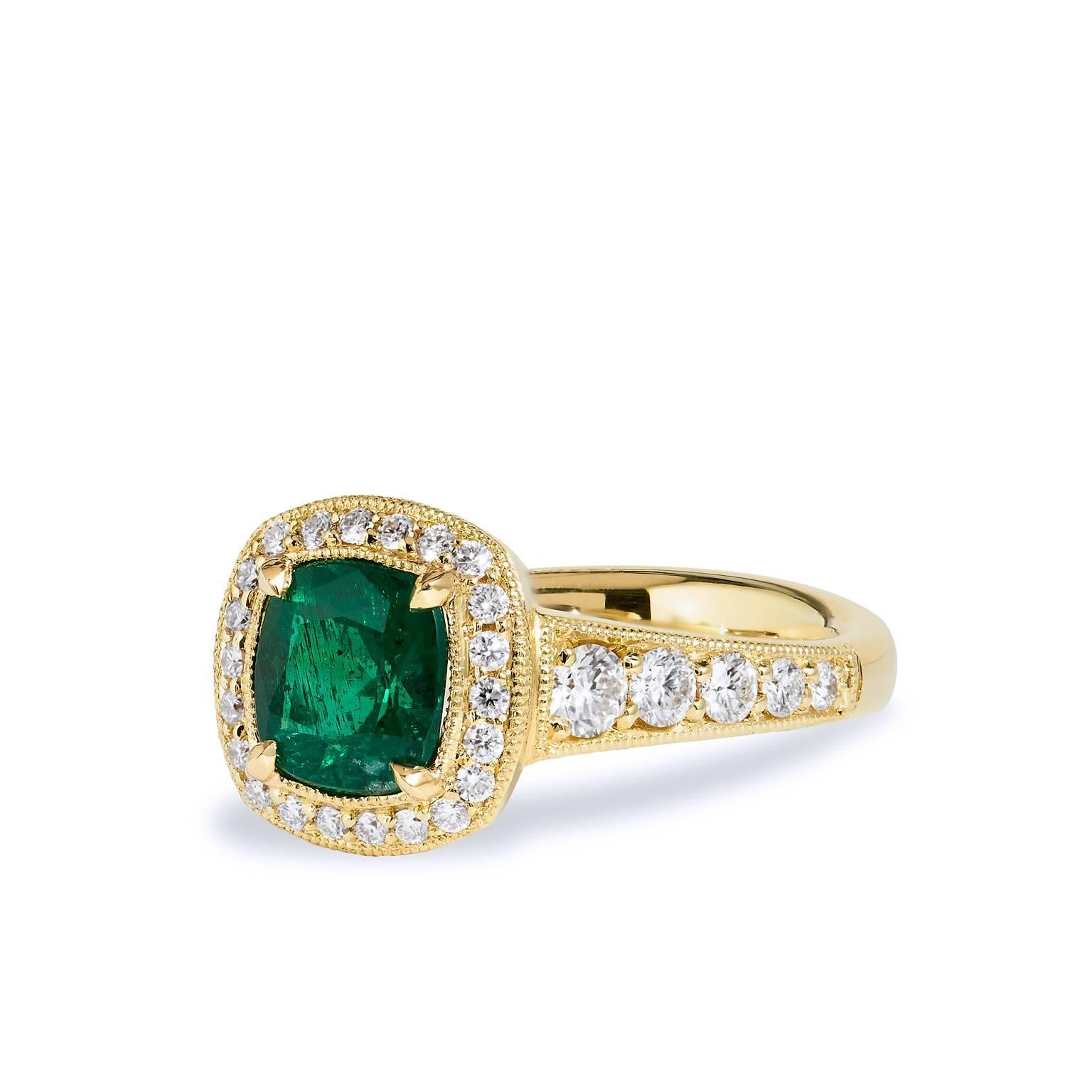 Emerald Cut GIA Certified 1.18 Carat No Treatment Zambian Emerald and Diamond Halo Ring