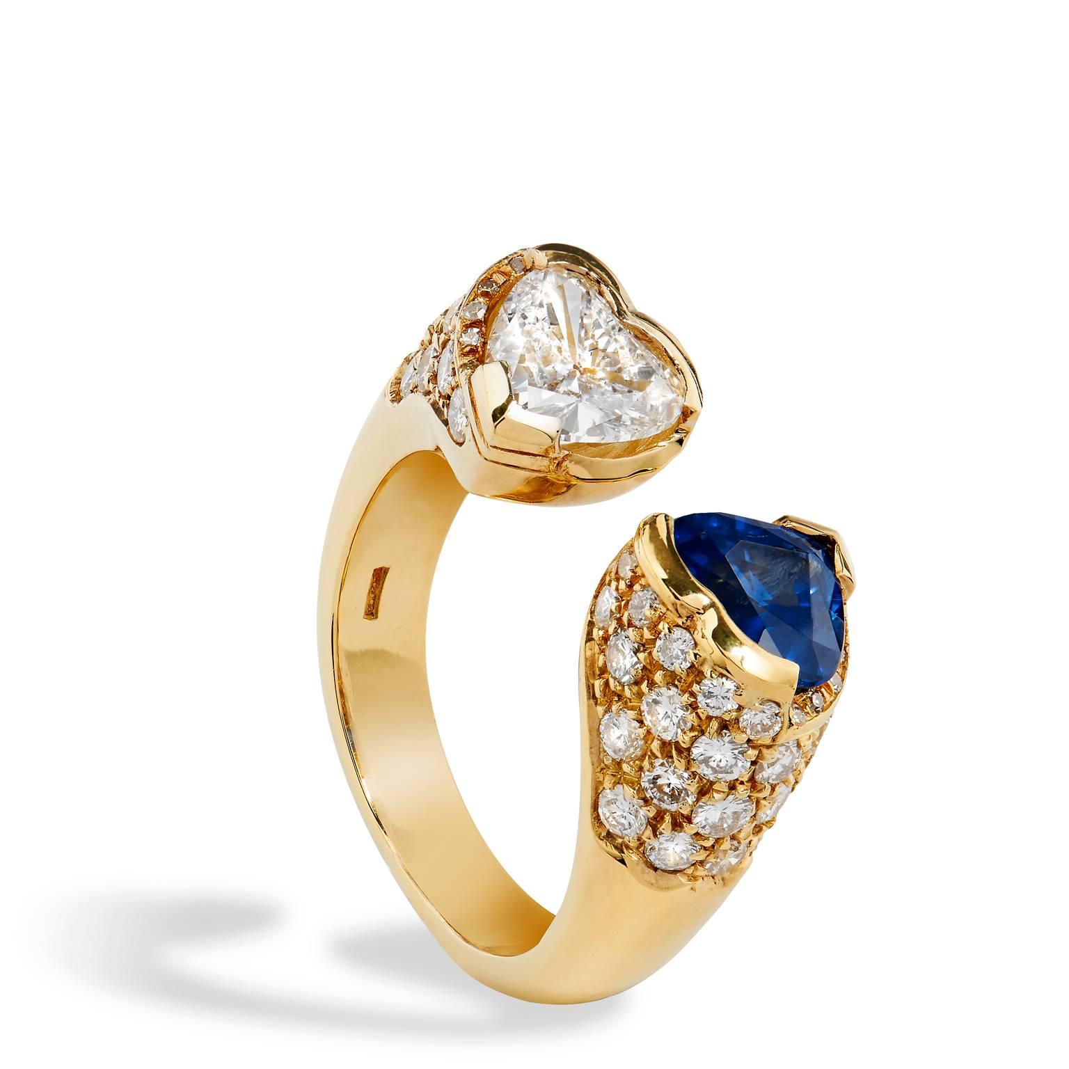 Moi et Toi 1.14 ct Blue Sapphire & .78 ct Heart Shaped Diamond 18 kt Gold Ring

This is a Moi et Toi ring.  Meaning “you and me” in French, their name alone puts moi  toi et ring in the running for the most romantic jewel of all time. What gives