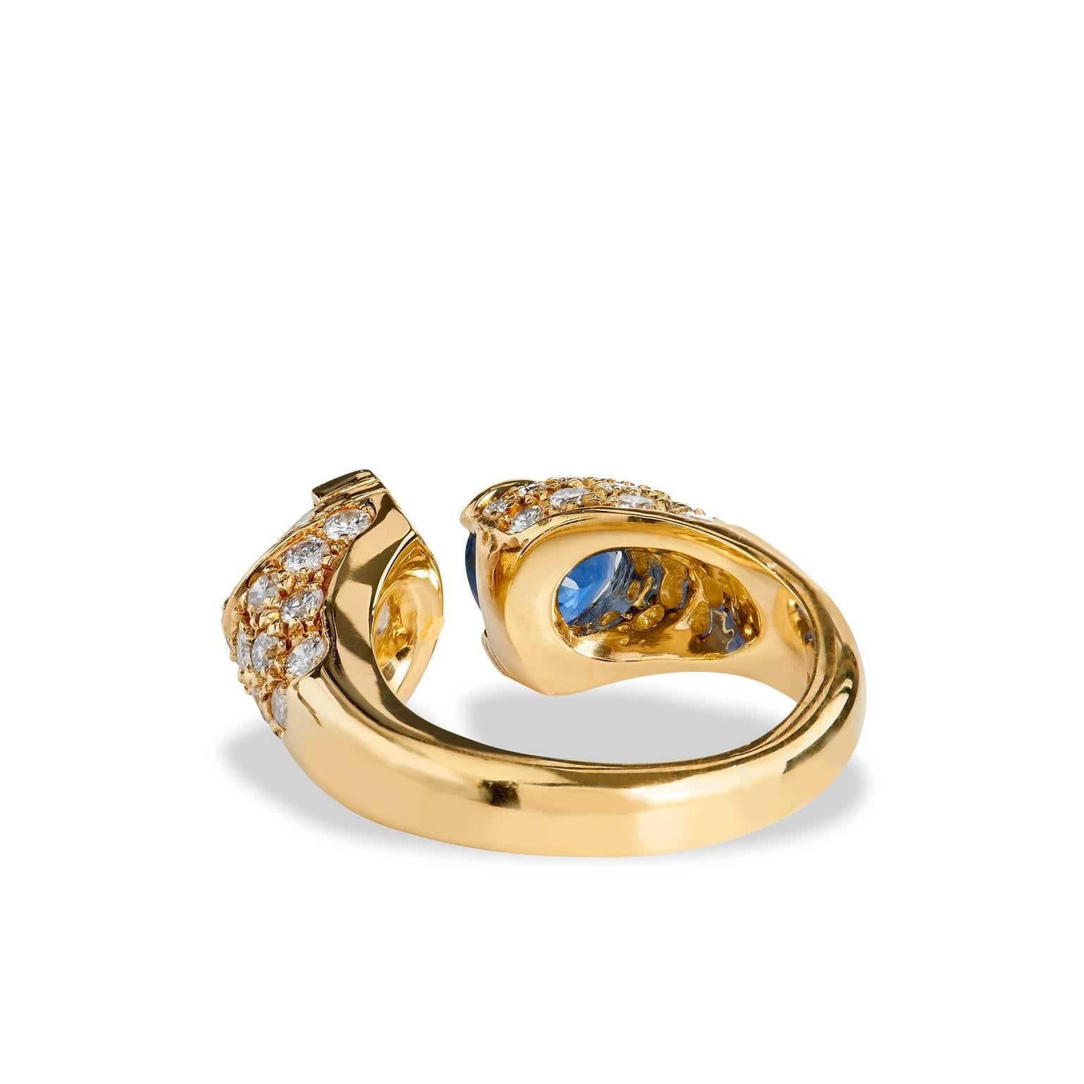 Moi et Toi 1.14 ct Blue Sapphire & .78 ct Heart Shaped Diamond 18 kt Gold Ring 1