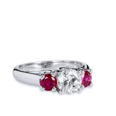 GIA Certified Diamond and Burma Ruby Three Stone Ring