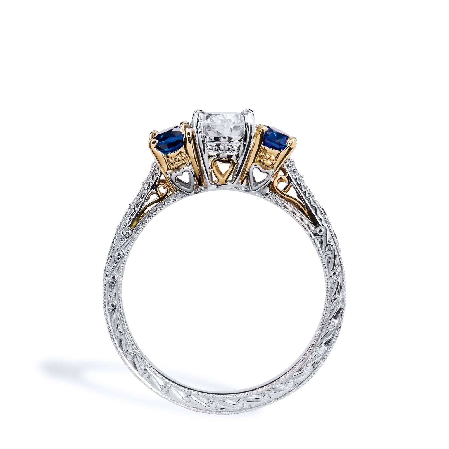 Oval Cut Platinum and 18kt Yellow Gold GIA Certified Diamond and Sapphire Ring
