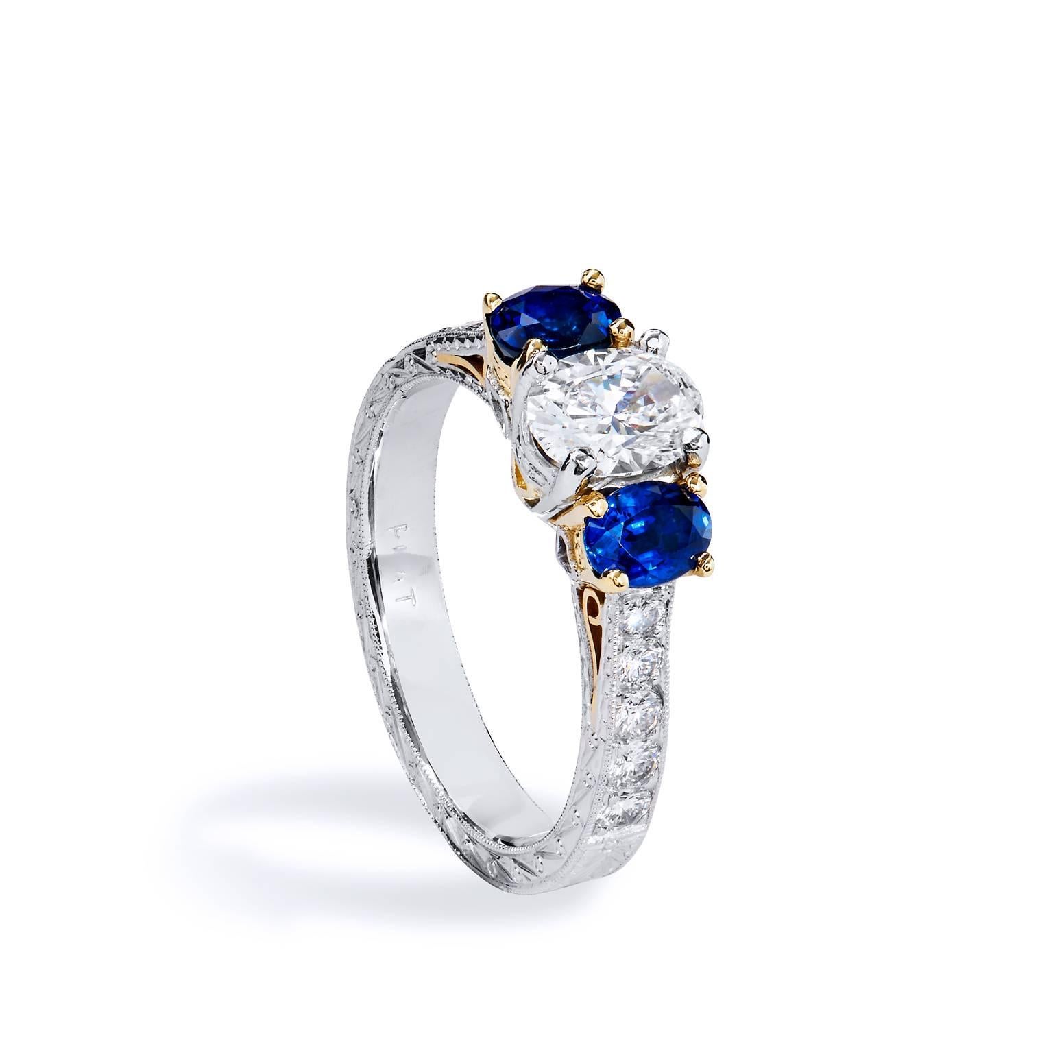 Women's Platinum and 18kt Yellow Gold GIA Certified Diamond and Sapphire Ring
