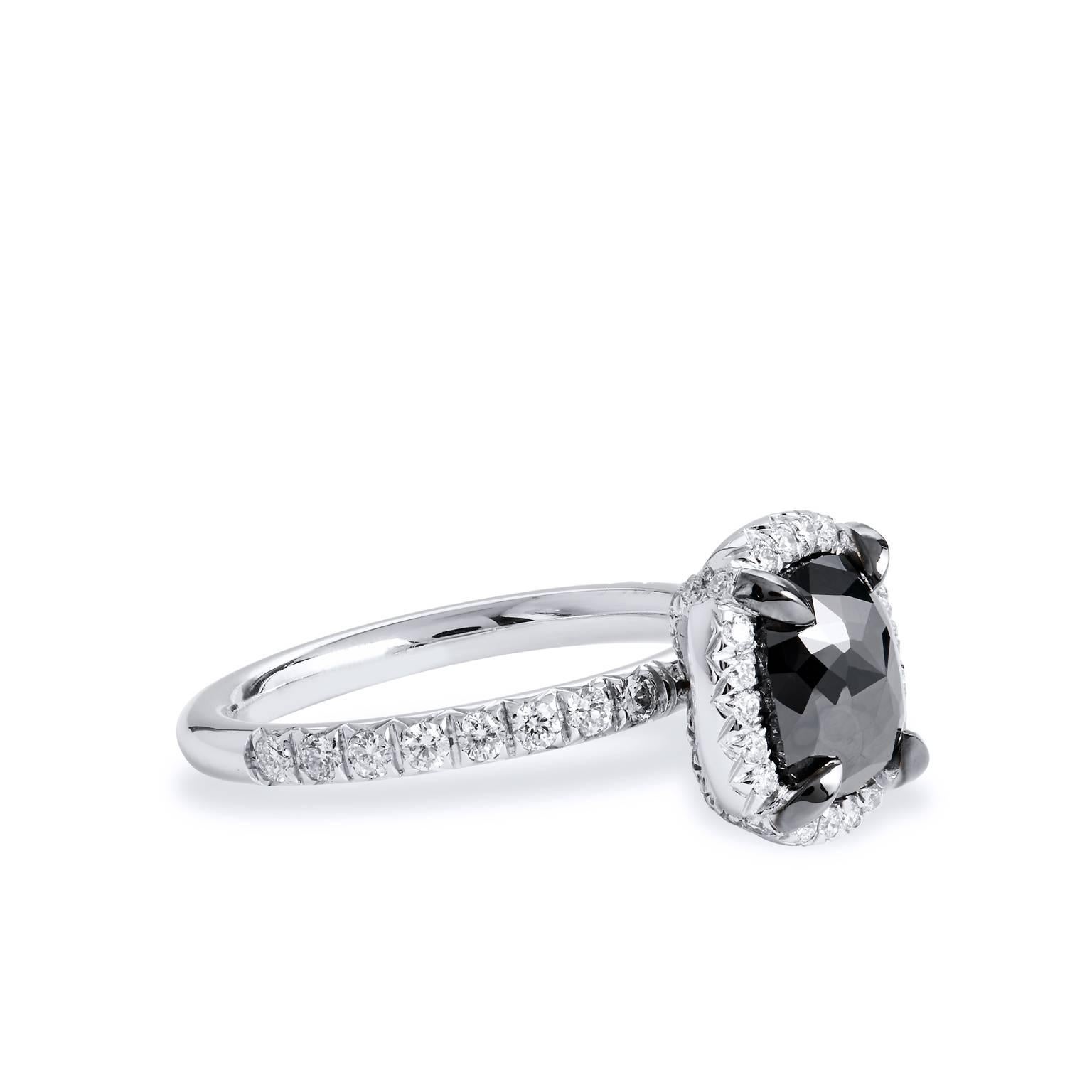 black diamond cushion cut halo engagement rings