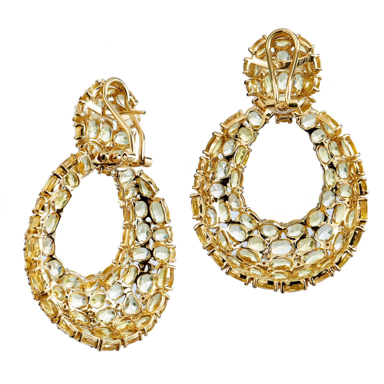 Yellow Sapphire and Diamond 18kt Gold Earrings In Excellent Condition In Miami, FL
