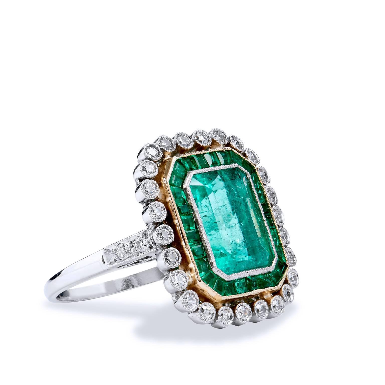 Women's Colombian Emerald Diamond Gold Platinum Ring