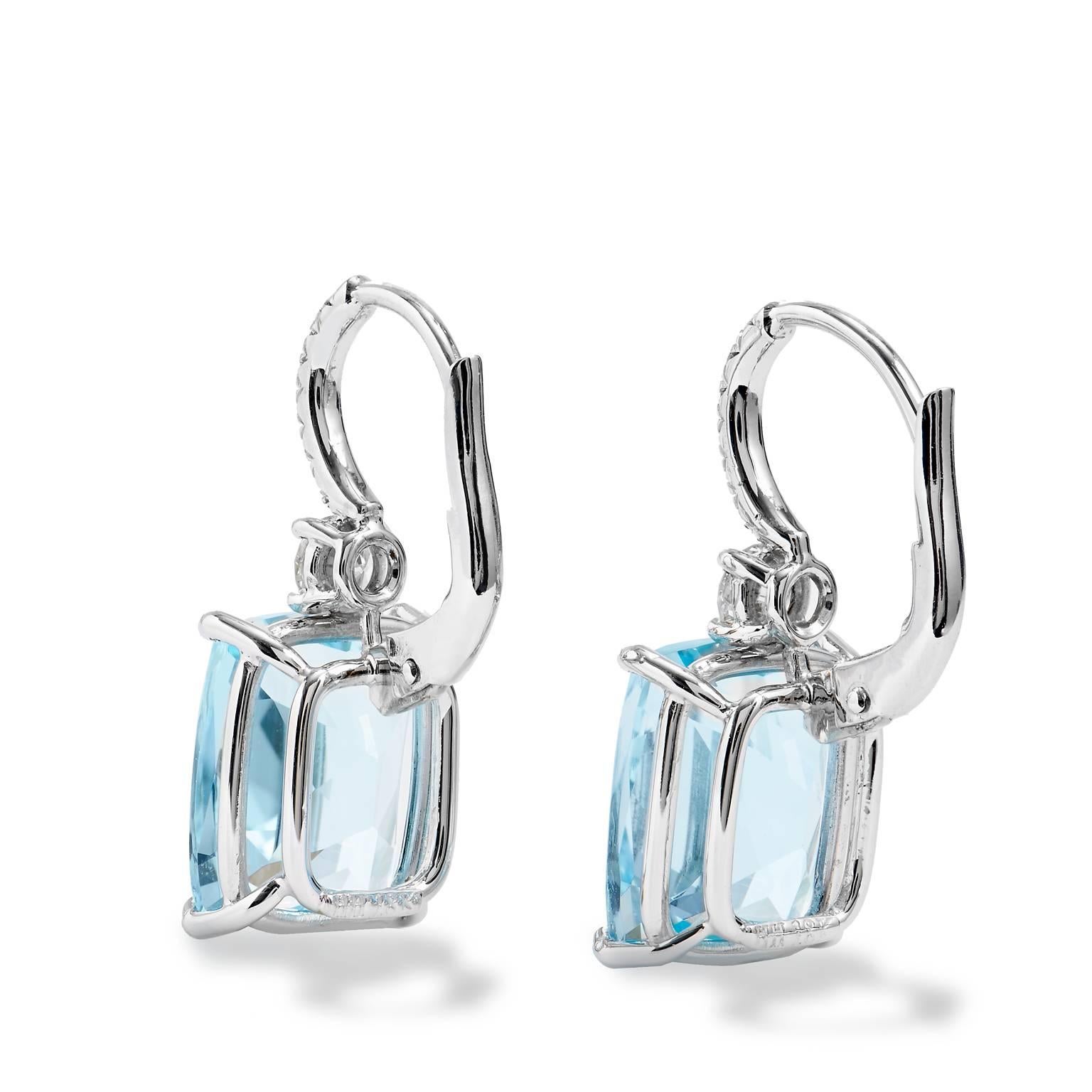 Blue Topaz Diamond Gold Earrings In New Condition In Miami, FL