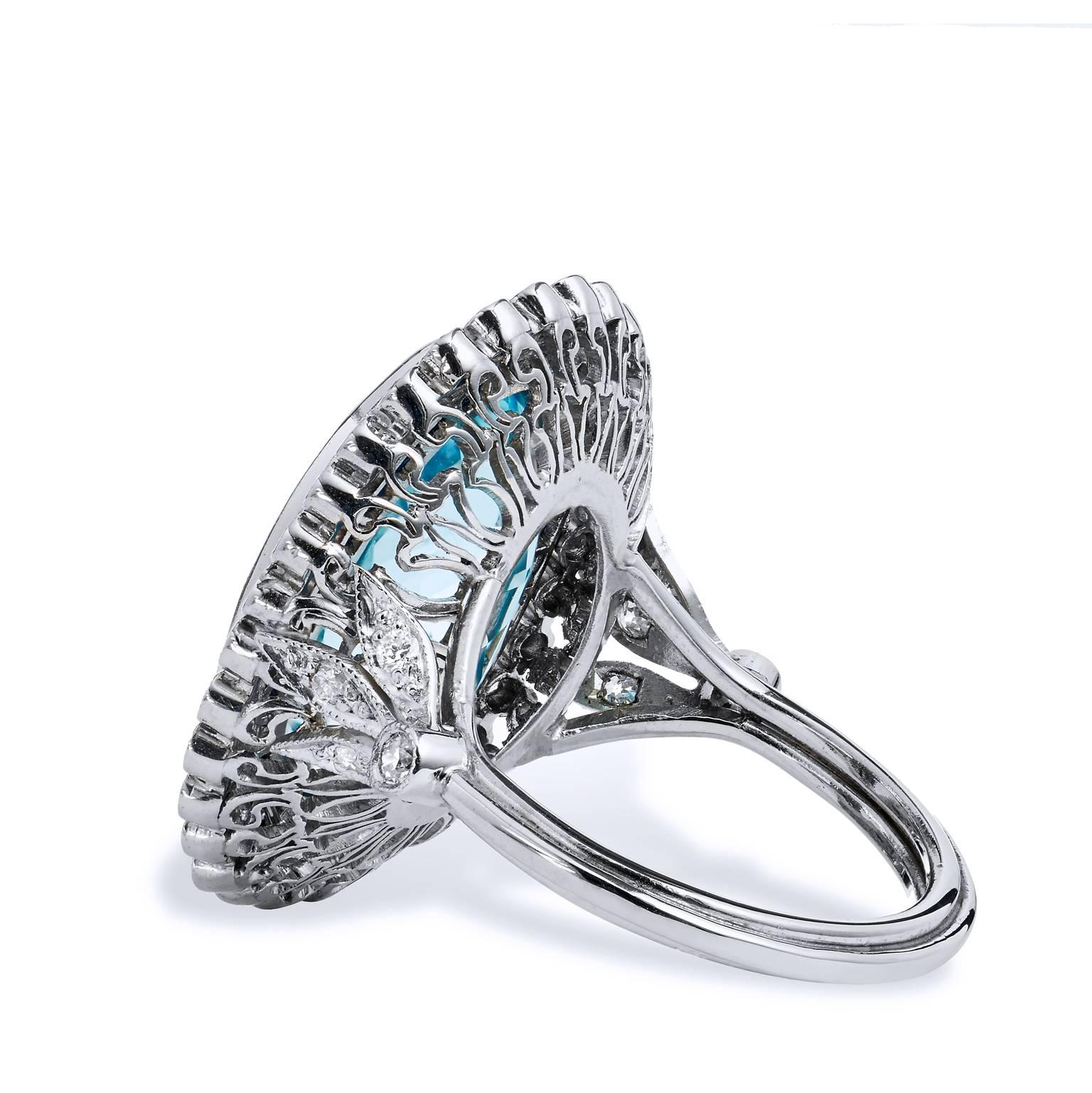 Women's GIA Cert Art Deco Inspired 10.54 Carat Aquamarine Diamond Platinum Ring 7.25
