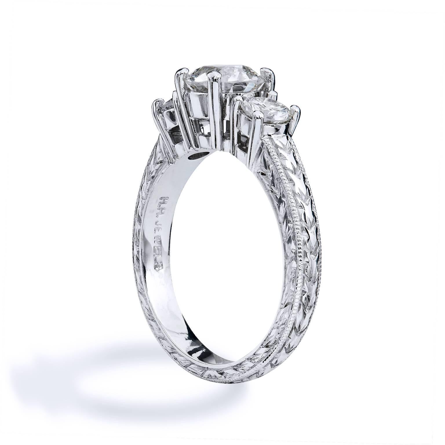 Women's Three-Stone .94 Carat GIA Certified Old European Cut Diamond Platinum Ring