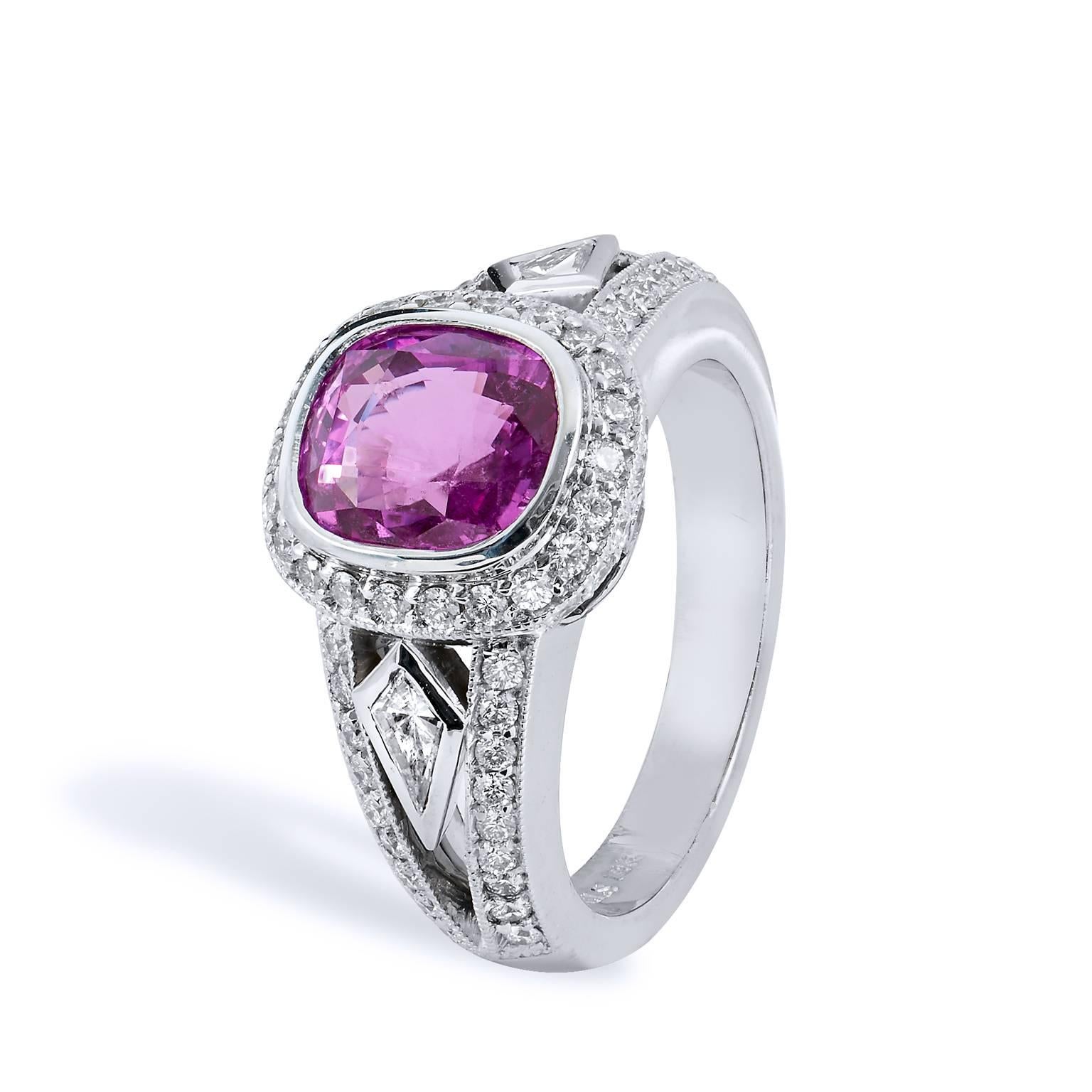 Modern Pink Sapphire Diamond Gold Ring