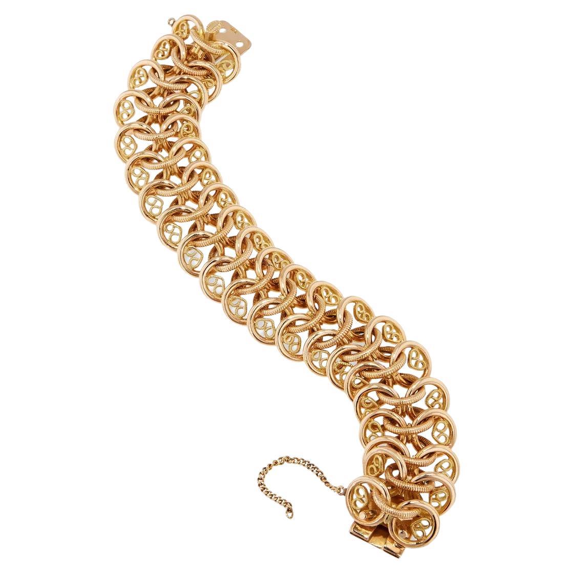 18 karat Rose and Yellow Gold Ornate Intricate Heavy Bracelet  For Sale