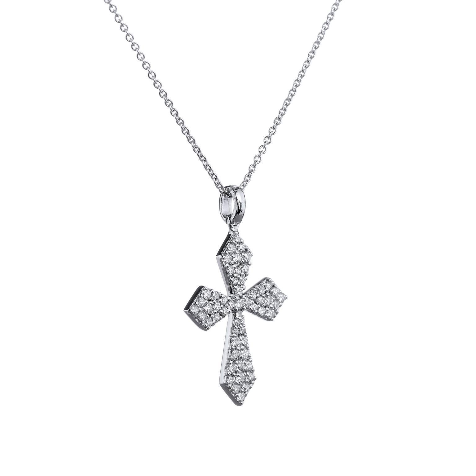 Diamond Pave 18 karat White Gold Cross Pendant

Crafted in 18 karat white gold, this cross pendant features .63 carat of pave set diamonds graded G SI1.

The necklace measures 17 inches, with a loop in the chain to wear it at 15.5 inches long. 