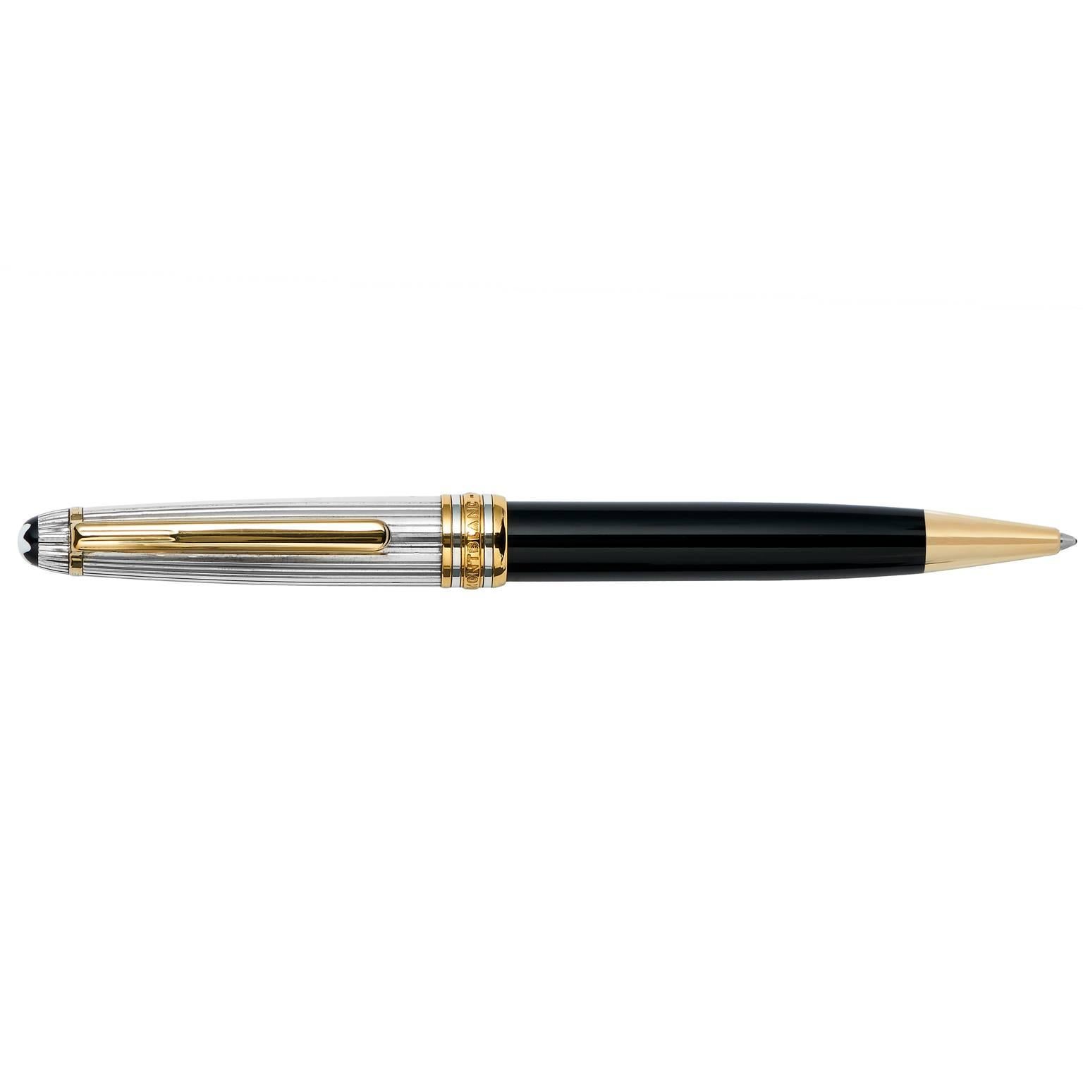 The Mont Blanc brand is synonymous with corporate luxury. This Mont Blanc solitaire doue ballpoint pen is gold plated and features a sterling silver and black resin. New Retail Price: $620. Our Price: $496. 