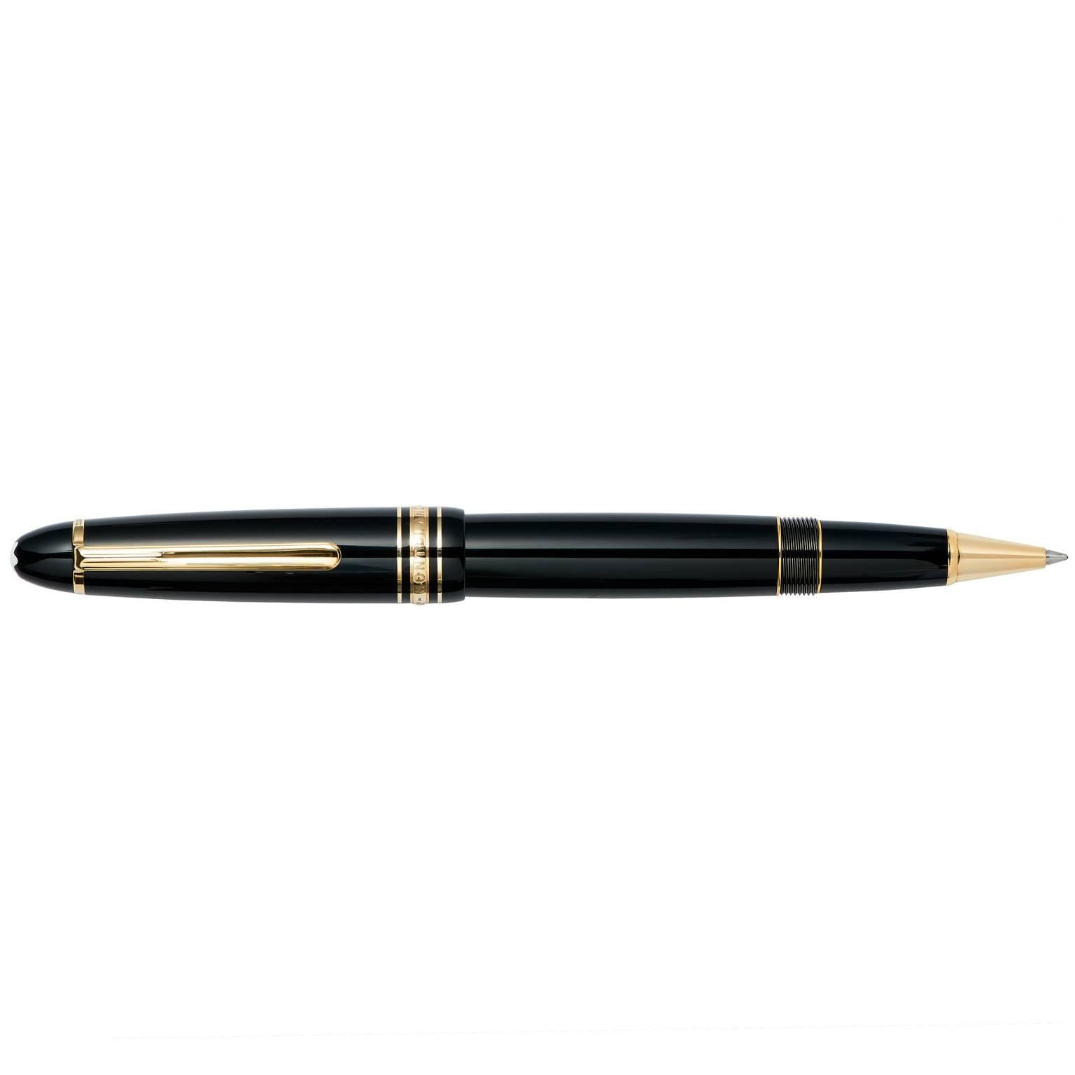 This Mont Blanc Meisterstuck Legrand rollerball pen is gold plated and features black resin. New Retail Price: $505. Our Price: $404.