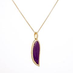 5.41 Carat Purple Sugilite Pendant Surrounded by Diamonds Set in 18 Karat Gold