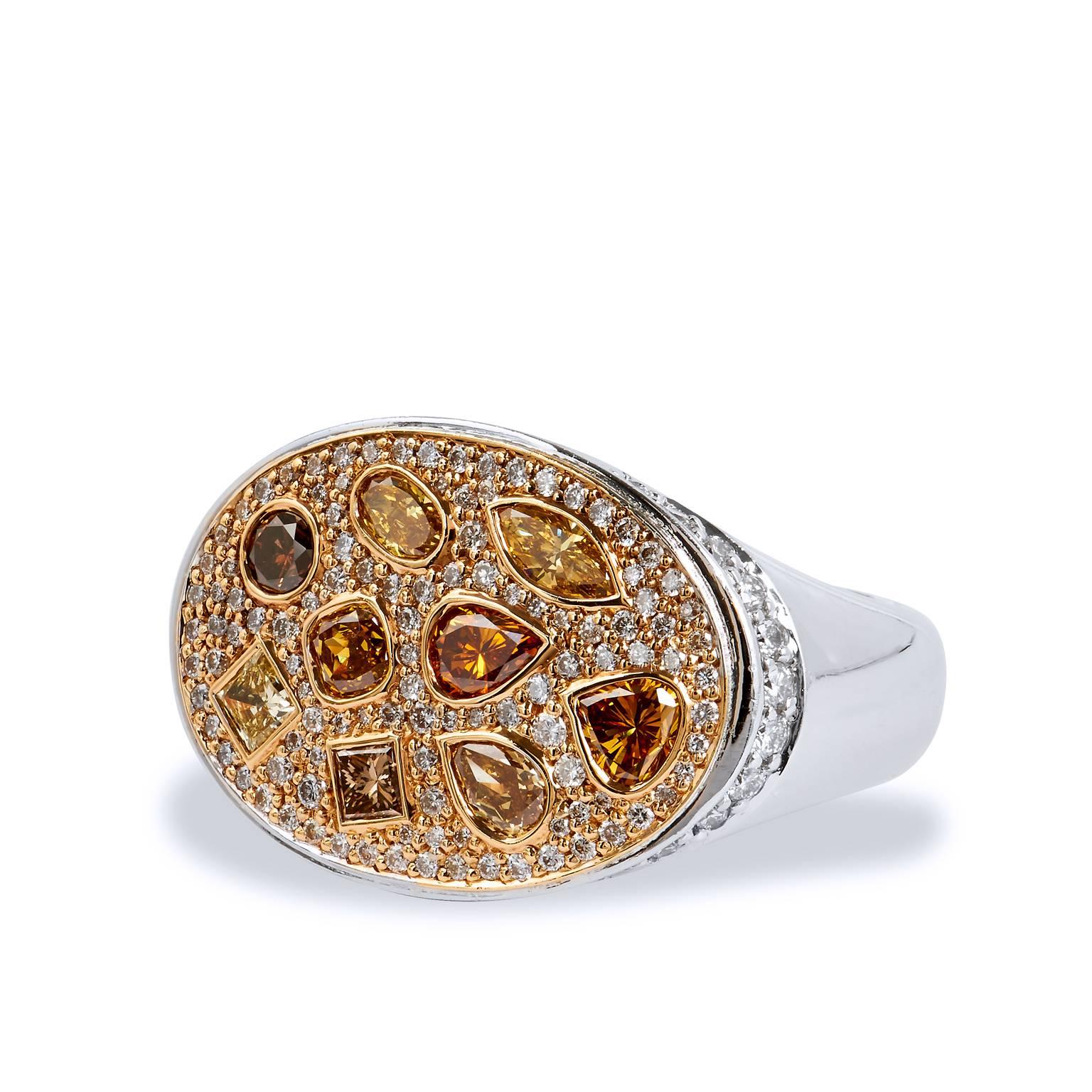 Hans D. Krieger 18 karat Yellow and White Gold with Colored Diamonds Oval Ring

Crafted by one of the most beloved designers in jewelry, this Hans D. Krieger ring will take your breath away. Featuring 1.25 carat of natural color diamonds set upon a