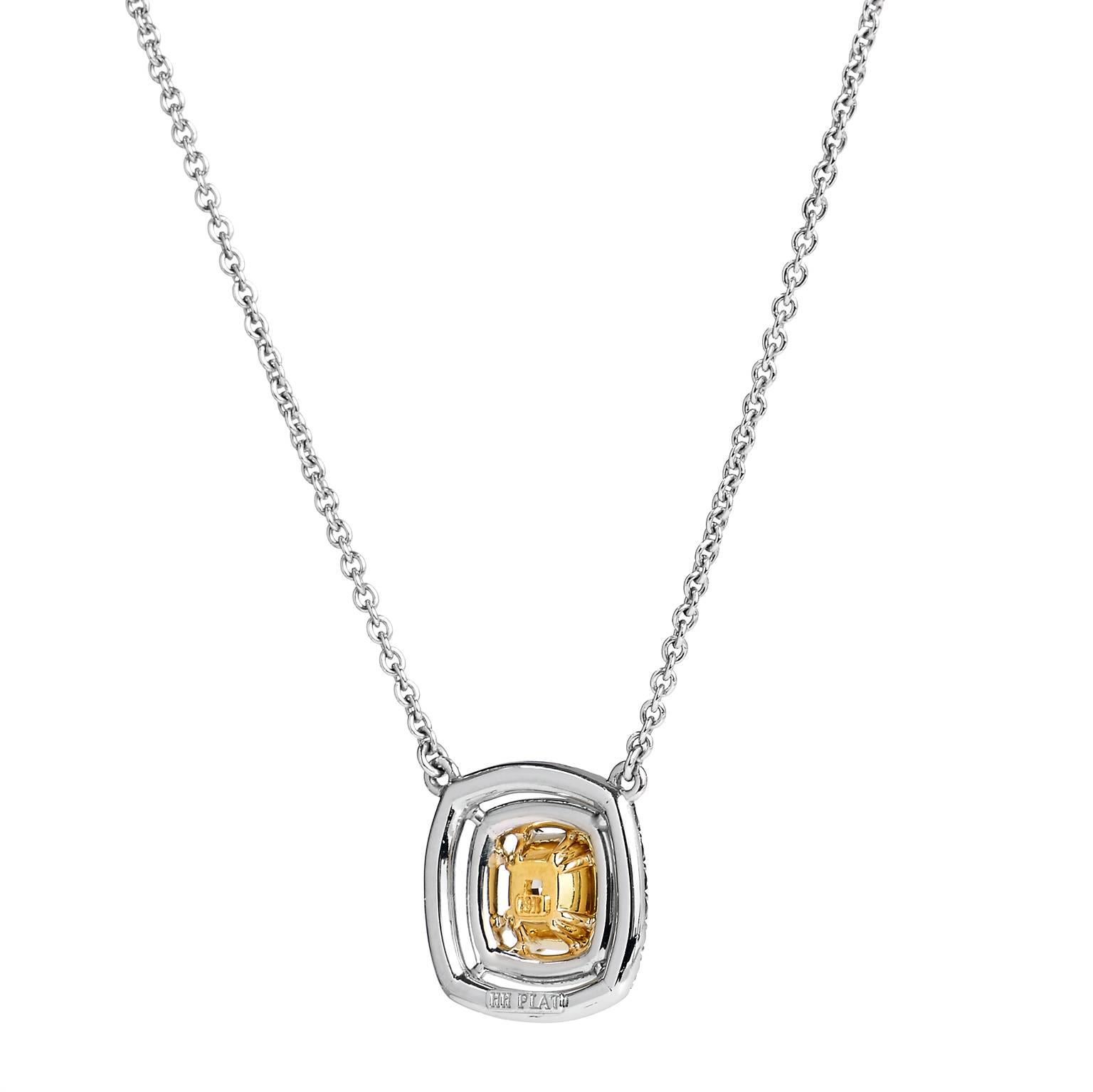 Women's or Men's Platinum and 18 Karat Gold 1.22 Carat Fancy Yellow Diamond Pendant
